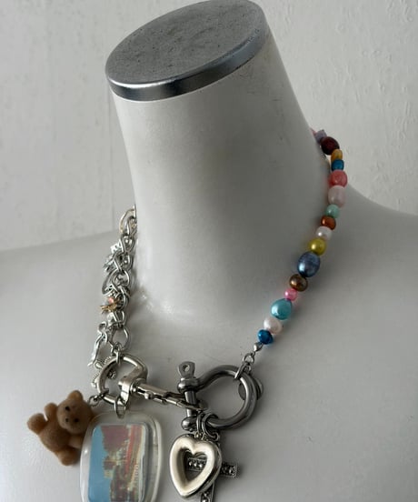 HELAGICA / Colorful pearl × silver charm choker