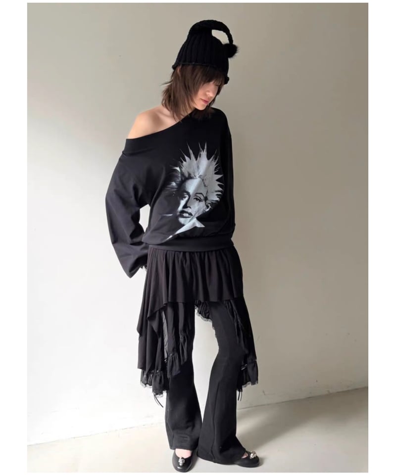 Nφ DRESS / Black Flared-Hem Knit Slim Pants | I
