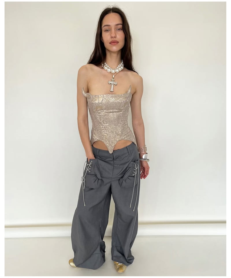パンツ Nodress Gray Boxing Glove Pants Nφ DRESS / Gray Boxing Glove Low-Rise Suit Pant