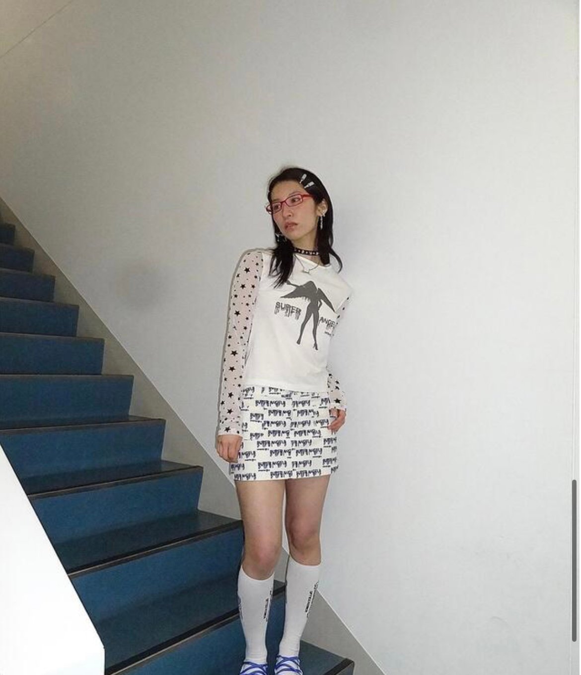 MOMENTEL / Super Angels Star Mesh T-Shirt (Whi