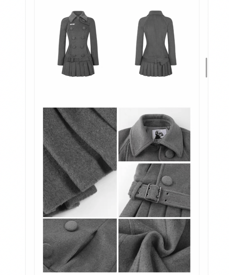 Nφ DRESS / Gray Double-Breasted Pleated Hem Woo