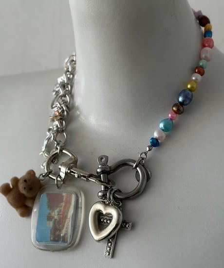 HELAGICA / Colorful pearl × silver charm choker