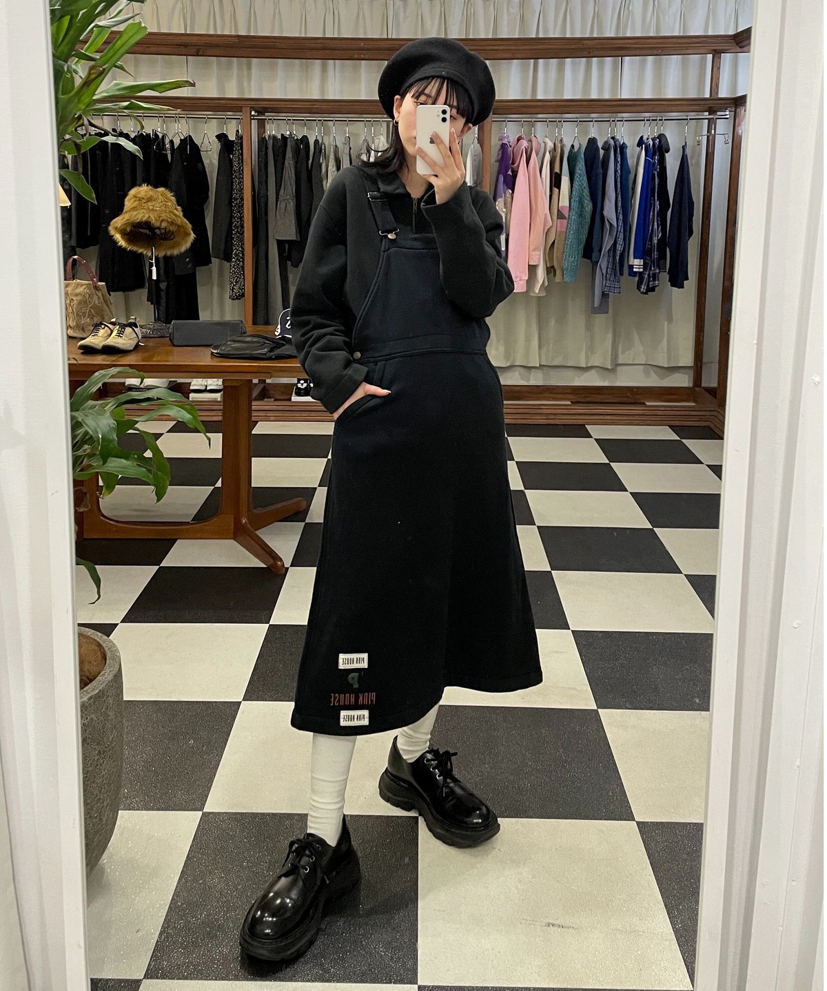 agnes b.ブラック タートルネック スウェット コットン タートルネック 長袖 ニットトップス 