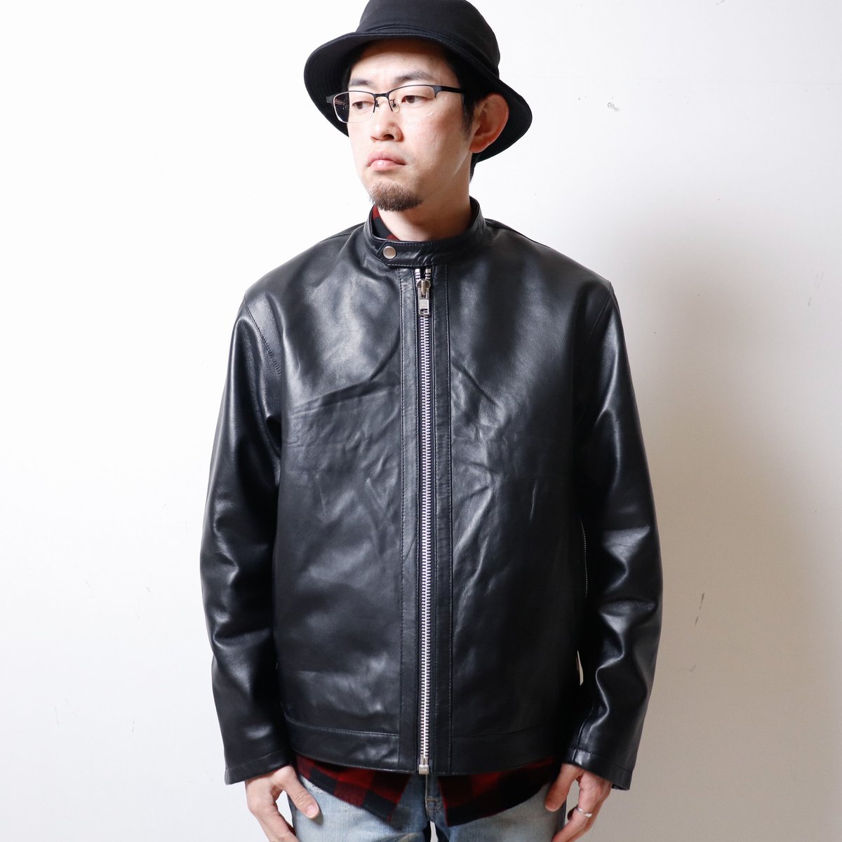 美品】モデムデザイン/ラムレザーシングルライダース/レザー