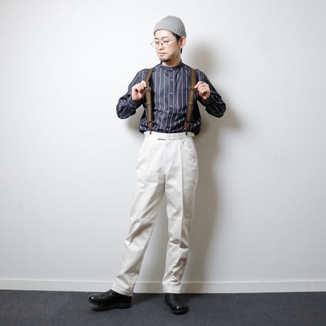 【MEN'S】Harriss[ハリス] バンドカラーストライプシャツ HS242-17006