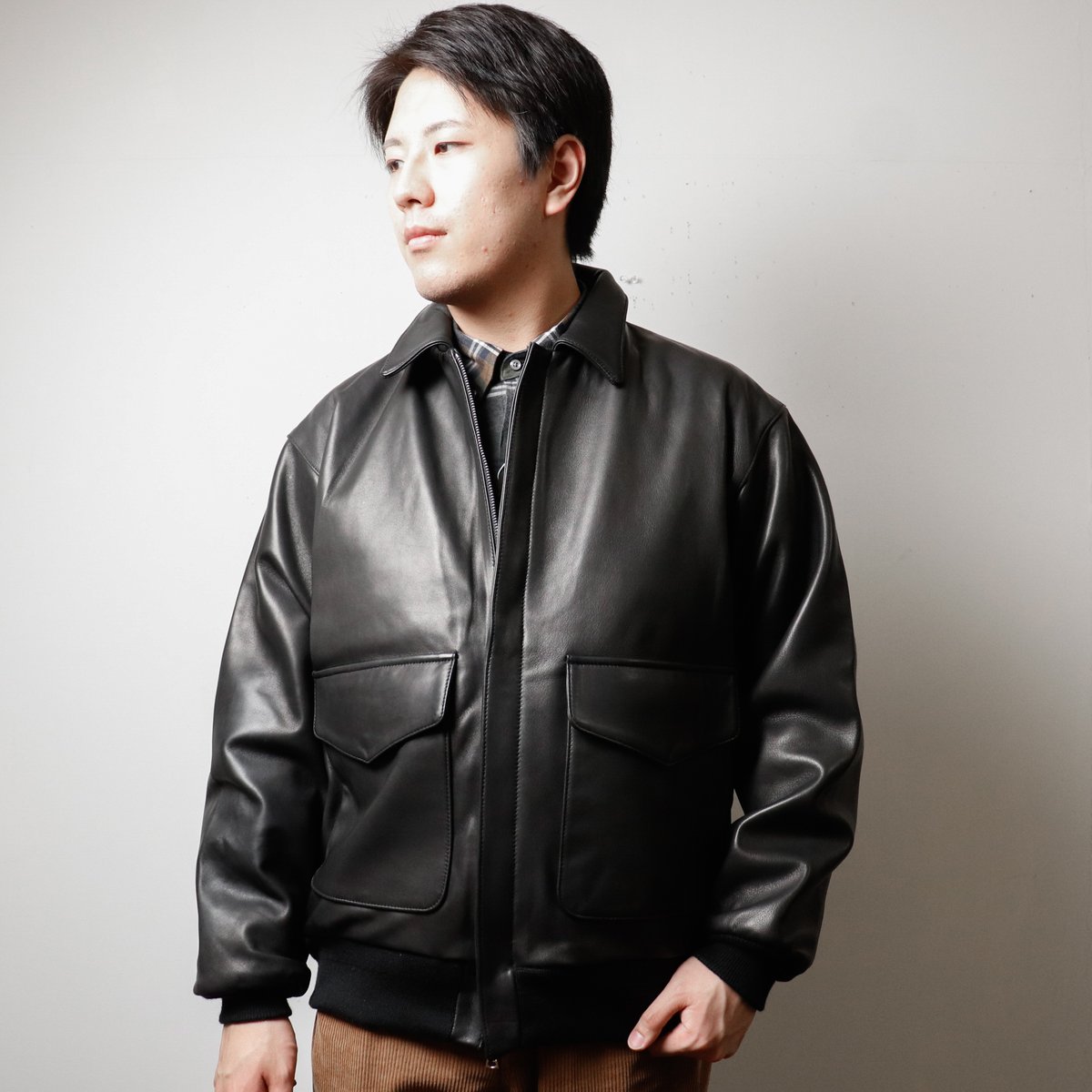 FIDELITY LAMB LEATHER A-2 JACKET L ブラック