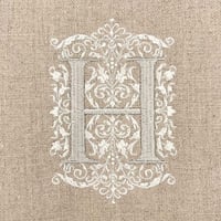 イニシャル刺繍付きリネン生地「H」
