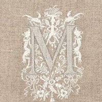 イニシャル刺繍付きリネン生地「M」