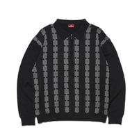 CHAIN HALF ZIP KNIT SWEATER - BLACK