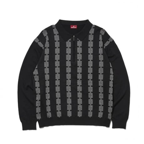 CHAIN HALF ZIP KNIT SWEATER - BLACK