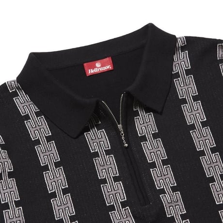 CHAIN HALF ZIP KNIT SWEATER - BLACK