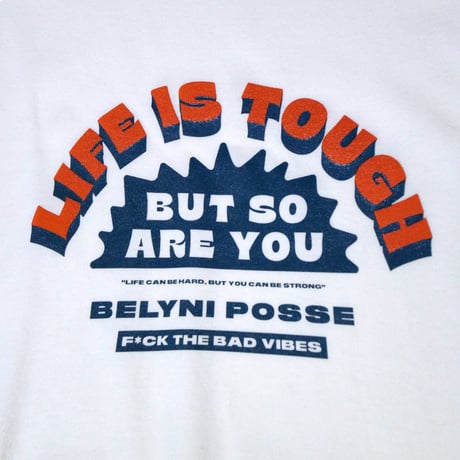 belyni Life is Tough ringer TEE - White/Denim