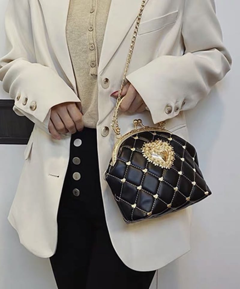 バッグ(パーディー用)】01 ハートがま口ショルダー ブラック | h