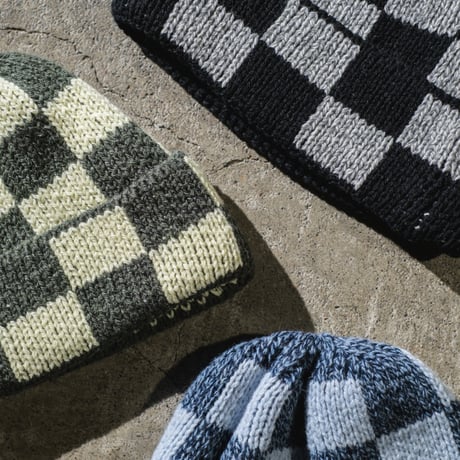FOUND FEATHER - Knit Line Checker Beanie - Italian Donegal Wool