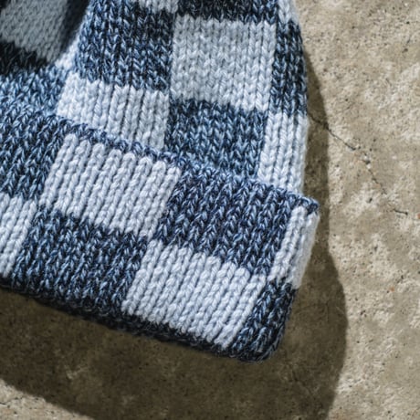 FOUND FEATHER - Knit Line Checker Beanie - Italian Donegal Wool