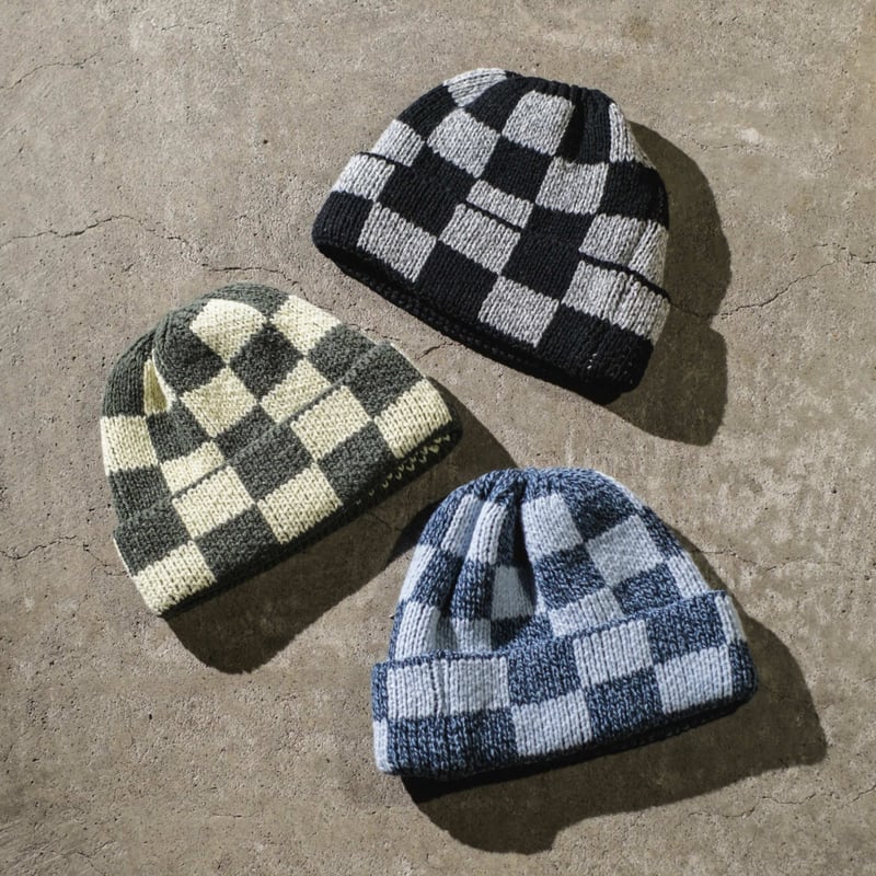 FOUND FEATHER - Knit Line Checker Beanie - Ital