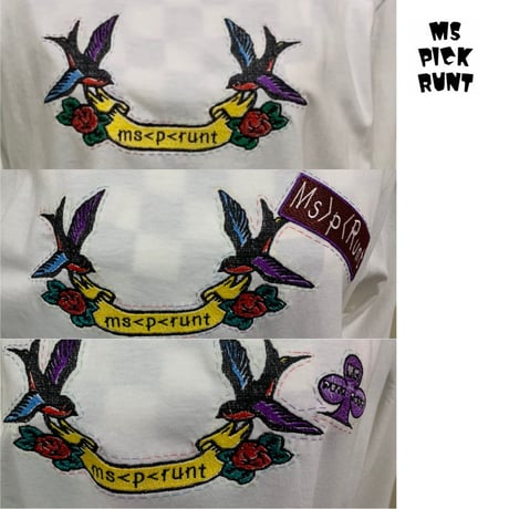 ms pick runt オリジナル刺繍 ロングTシャツ  ホワイト（3パターン）