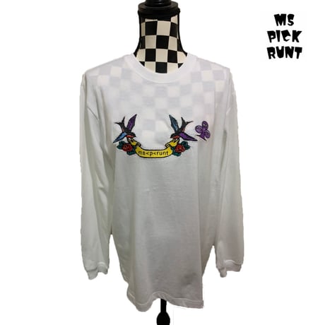 ms pick runt オリジナル刺繍 ロングTシャツ  ホワイト（3パターン）