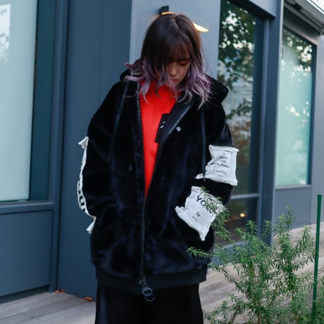【AFYF】FUR ZIP PK [BLACK］