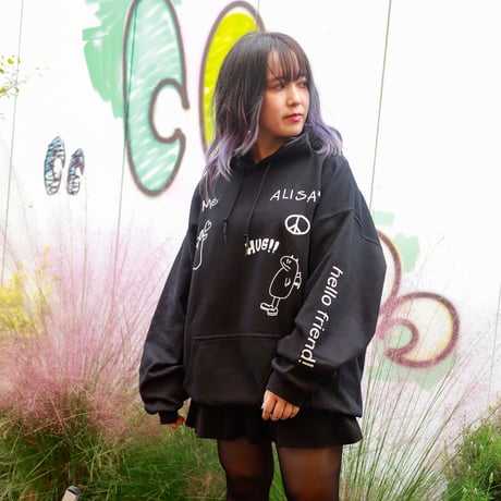 【AFYF ON GILDAN社】 SOUVENIR HOODED SW3 [BLACK-ALISA FLOWER]