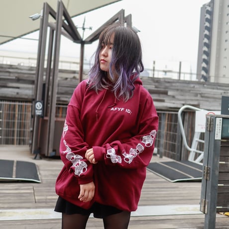 【AFYF ON GILDAN社】 DARK BEAR HOODED SW [MAROON-SLEEVE BEAR]