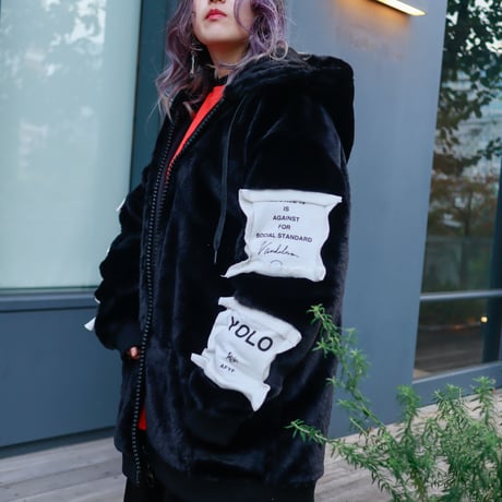 【AFYF】FUR ZIP PK [BLACK］