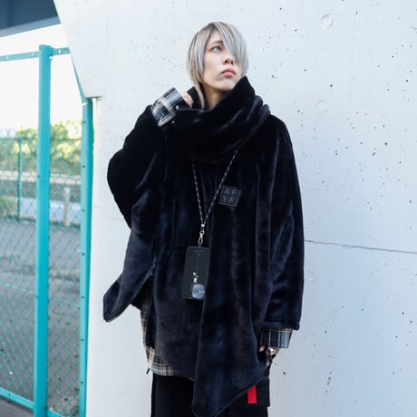 【AFYF】OFF TURTLE PONCHO [FUR BLK］