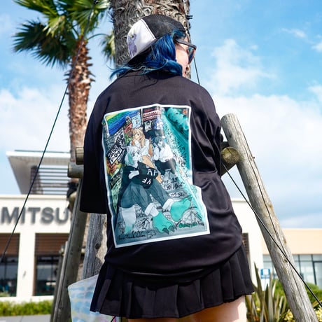 【AFYF】 MESH OVERSIZED 転写PRINT T SHIRT [BK-LIVEHOU]