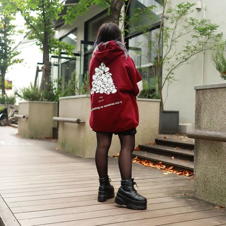 【AFYF ON GILDAN社】 DARK BEAR HOODED SW [MAROON-TSUMUTSUMU]