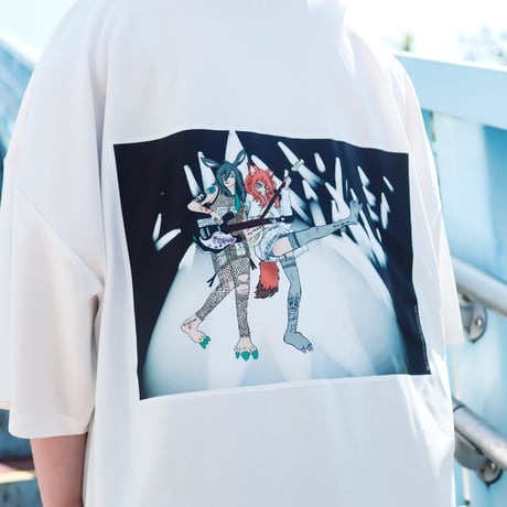 【AFYF】 MESH OVERSIZED 転写PRINT T SHIRT [WH-BASS&GU]