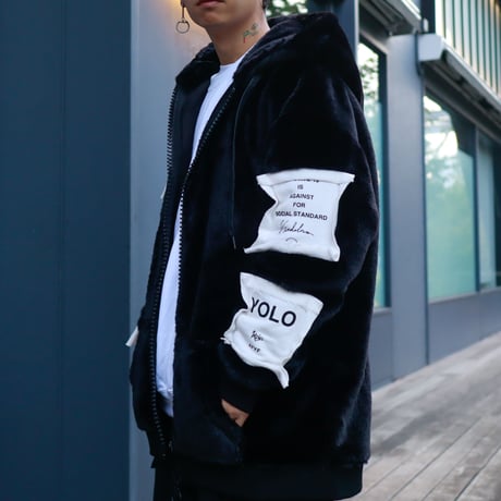 【AFYF】FUR ZIP PK [BLACK］