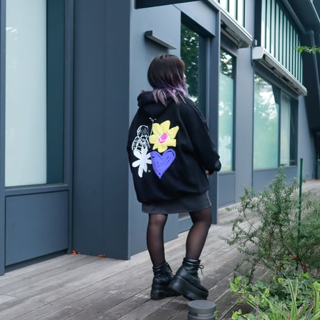【AFYF ON GILDAN社】 SOUVENIR HOODED SW3 [BLACK-BEAR FLOWER]