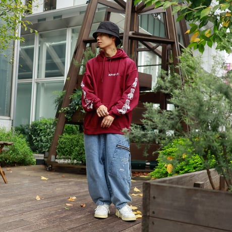 【AFYF ON GILDAN社】 DARK BEAR HOODED SW [MAROON-SLEEVE BEAR]