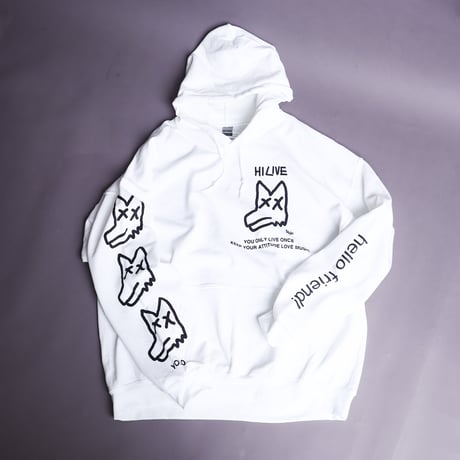 【AFYF ON GILDAN社】 SOUVENIR HOODED SW1 [WHITE-PEKEDOG]