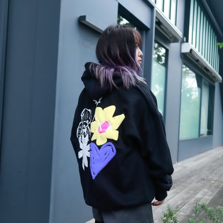 【AFYF ON GILDAN社】 SOUVENIR HOODED SW3 [BLACK-BEAR FLOWER]