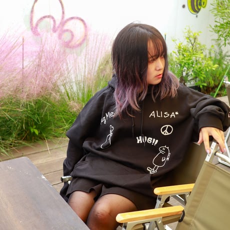 【AFYF ON GILDAN社】 SOUVENIR HOODED SW3 [BLACK-ALISA FLOWER]