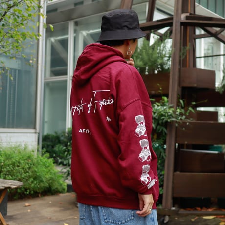 【AFYF ON GILDAN社】 DARK BEAR HOODED SW [MAROON-SLEEVE BEAR]
