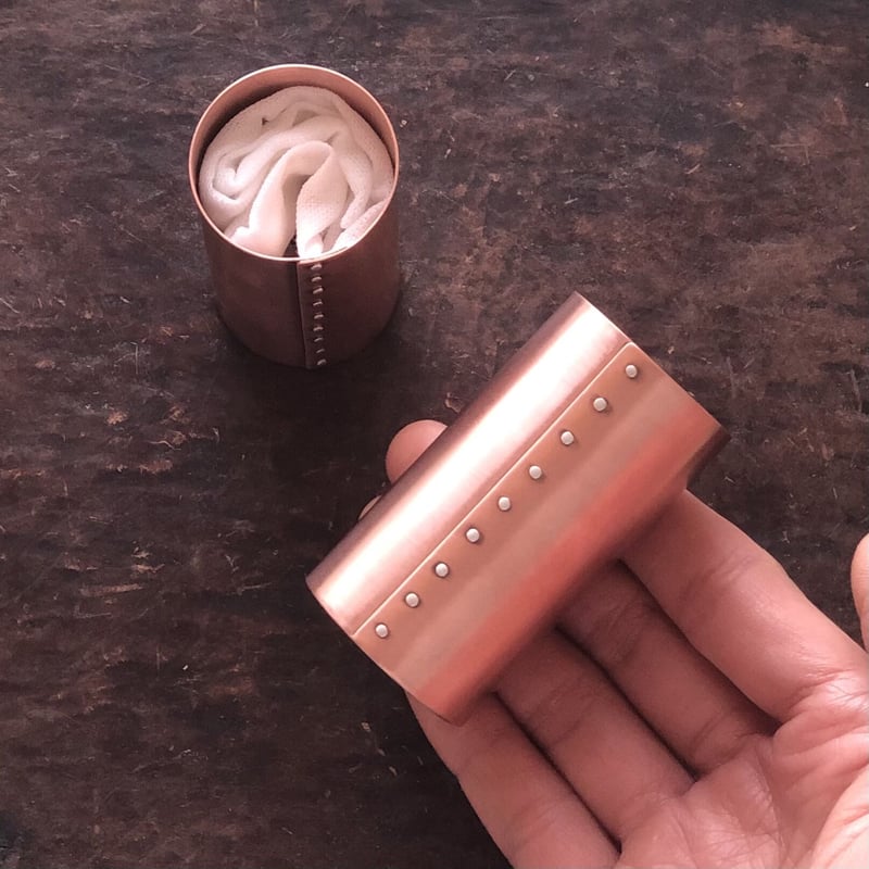銅茶巾筒【銀綴じ目】 | metal smith Yukari Ohara 銅茶巾筒【銀綴じ目】 | metal smith Yukari Ohara
