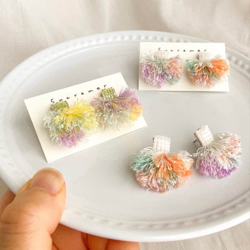 全2色】shower / ニードルパンチ刺繍で作るフリンジピアス・イヤリング