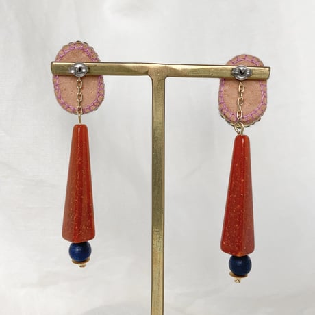 fluffy jewel  / antique blue 刺繍ピアス
