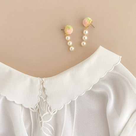 fluffy jewel / pistachio×pink ピアス