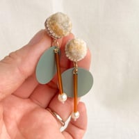 fluffy jewel / marble long pierce 刺繍ピアス