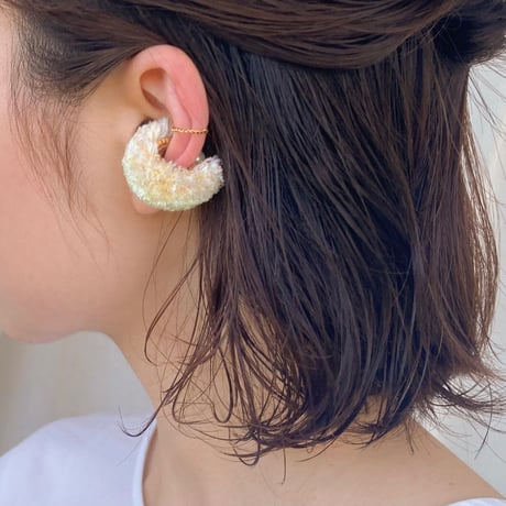 fluffy ear cuff _ light green×multi color
