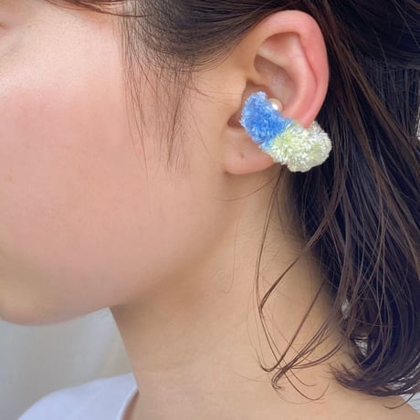 fluffy ear cuff _ blue×multi color