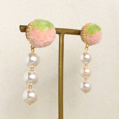 fluffy jewel / pistachio×pink ピアス