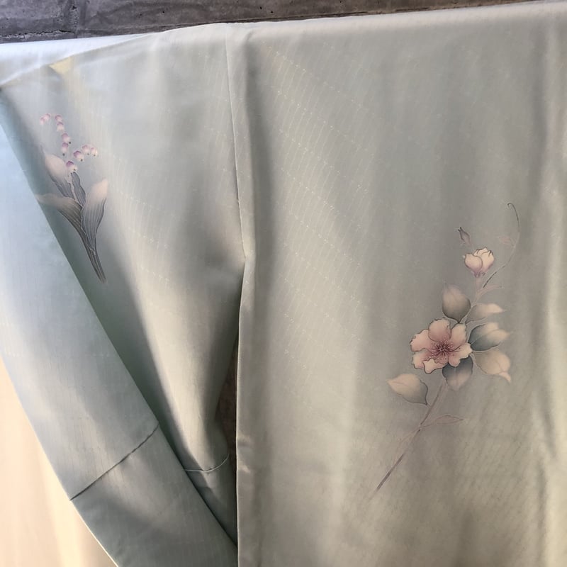 袷 訪問着 ブルーぼかし 鈴蘭 椿 NAH-2 | リサイクルの着物屋 着楽庵