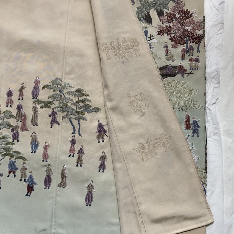 未使用 袷 色留袖 ベージュ地 相良刺繍、南蛮船など NAH-20
