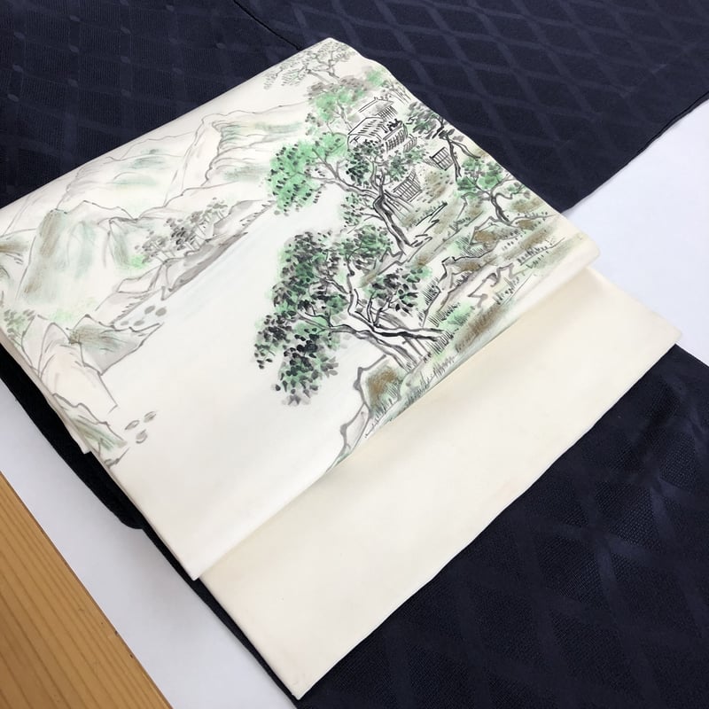 単衣 色無地 お召し NHM-6 紺地に堅菱 家紋なし | リサイクルの着物屋