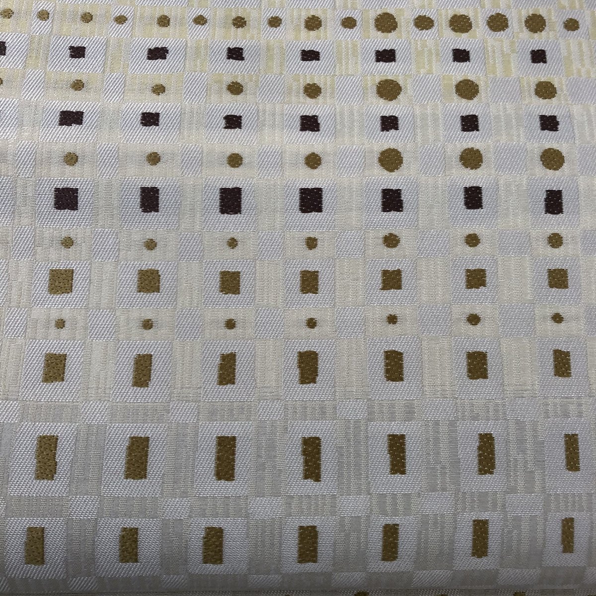 袋帯 F0-41 アイボリー地に金・茶のドット柄や四角柄 | リサイクルの  