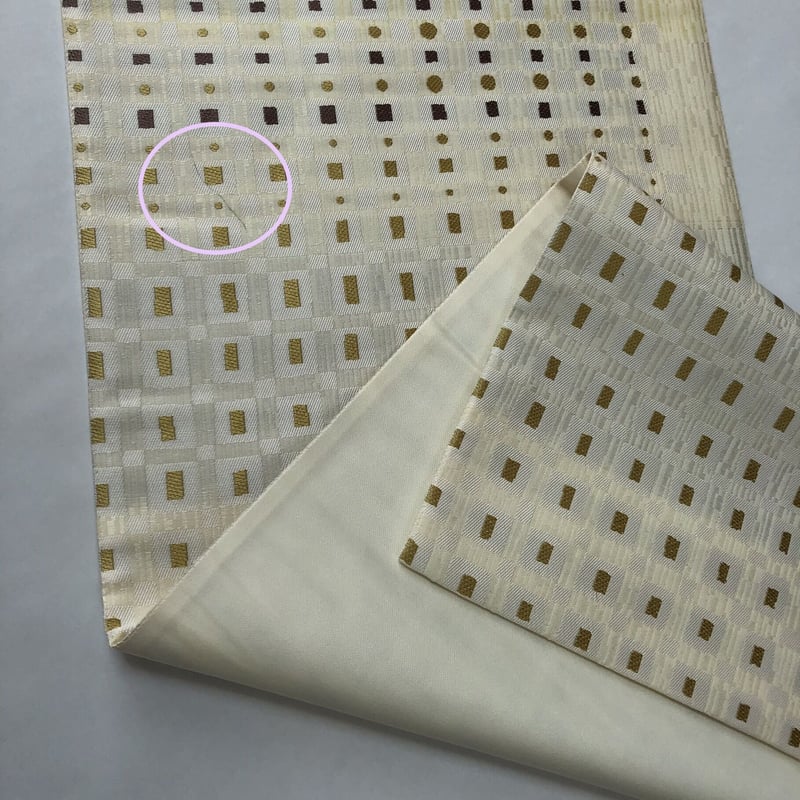 袋帯 F0-41 アイボリー地に金・茶のドット柄や四角柄 | リサイクルの  